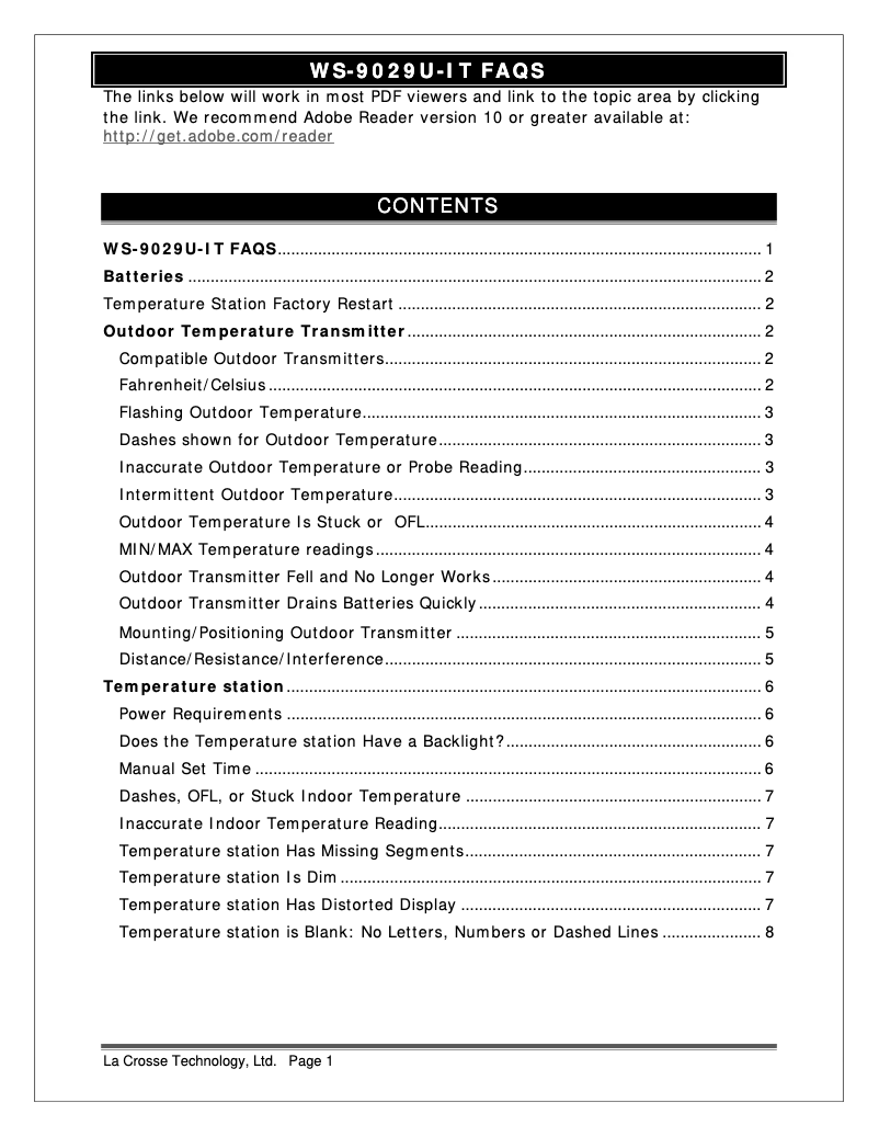 Page n°1 - FAQ La Crosse Technology WS-9029U-IT