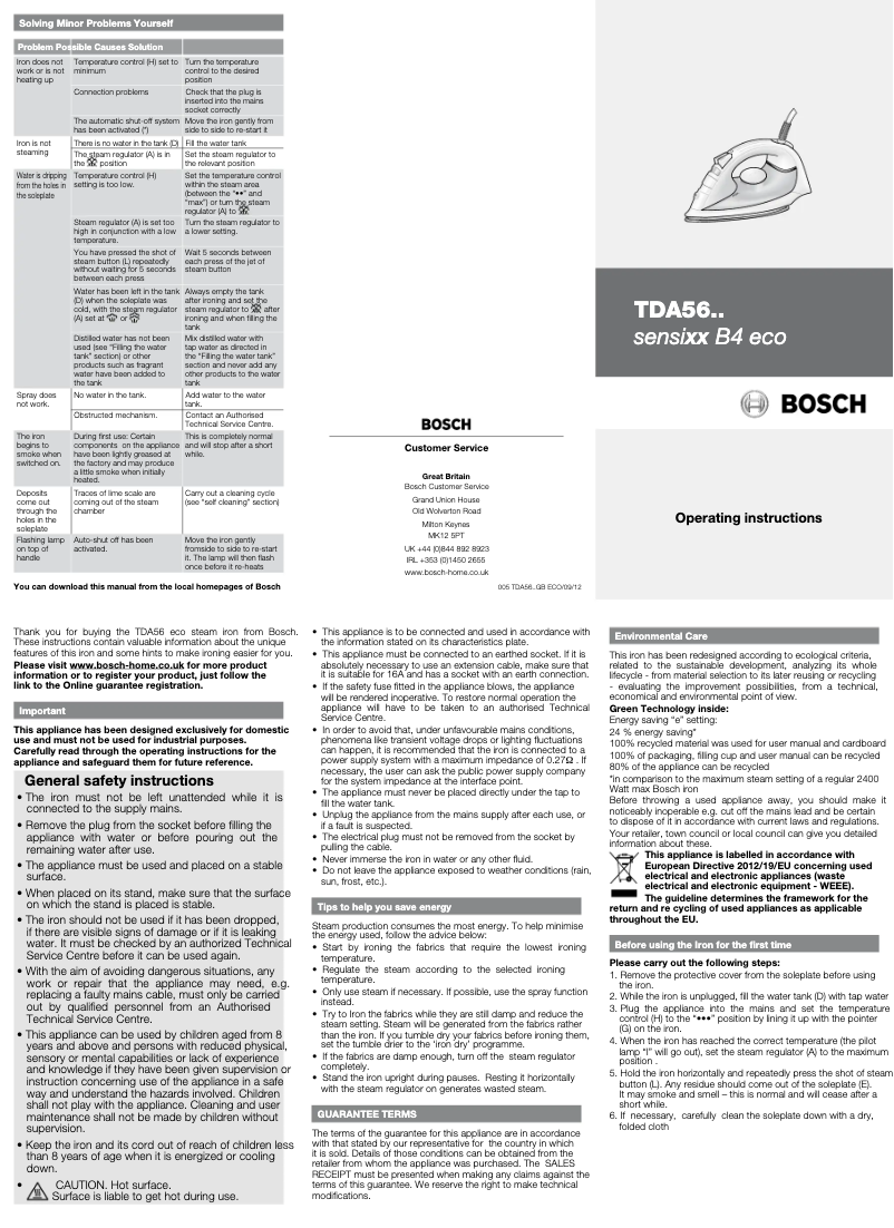 Page n°1 - Manuel utilisateur Bosch Sensixx B4 eco TDA5630GB