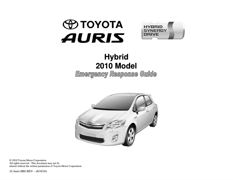 Page 1 de la notice Manuel utilisateur Toyota Auris Full Hybrid (2010)