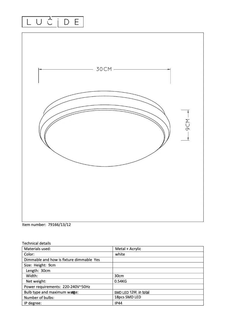 Page 1 de la notice Manuel utilisateur Lucide Casper i 79166/13/12