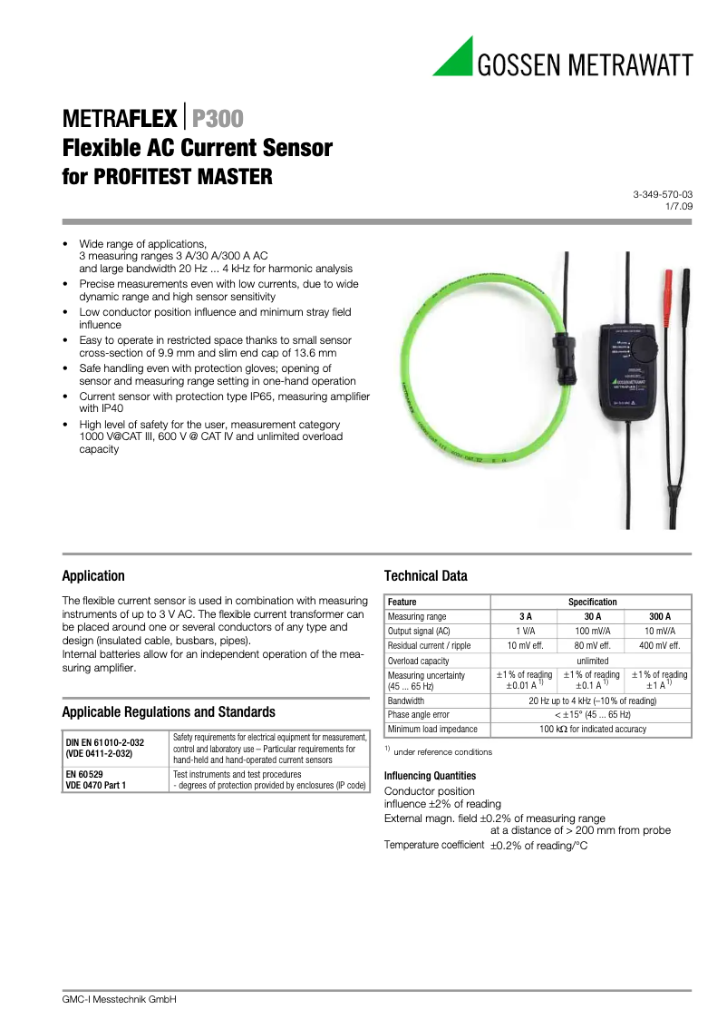 Page n°1 - Fiche technique Gossen Metrawatt METRAFLEX P300