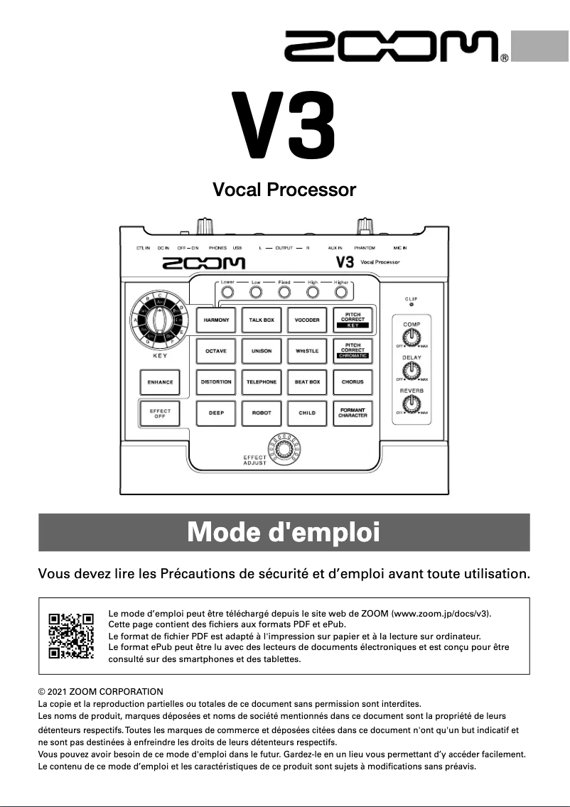 Page n°1 - Manuel utilisateur Zoom V3