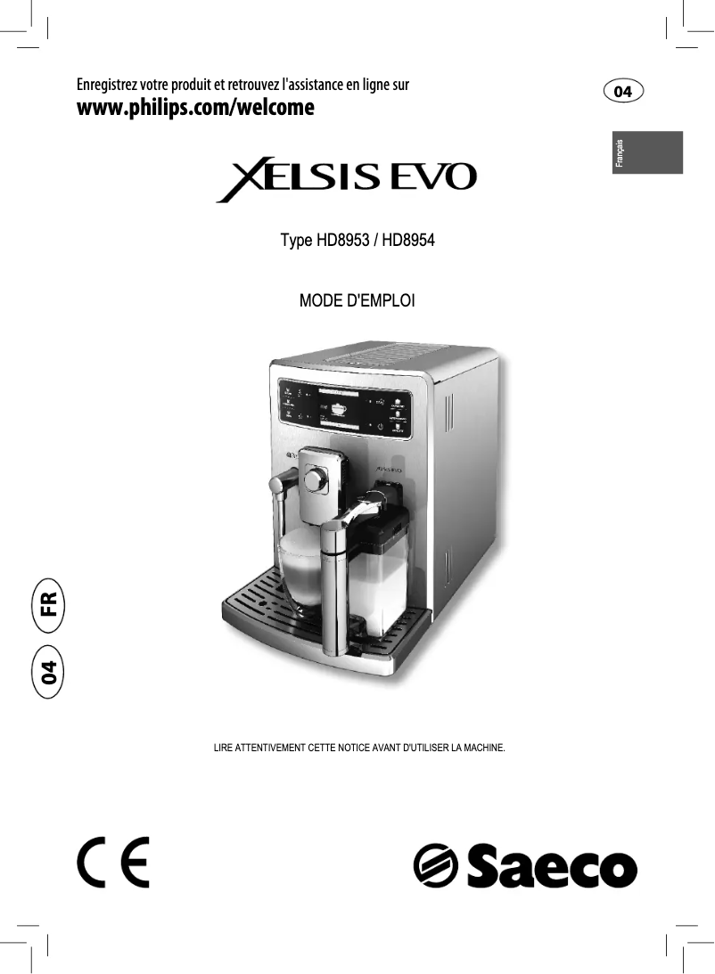 Image de la première page du manuel de l'appareil Saeco Xelsis EVO HD8953