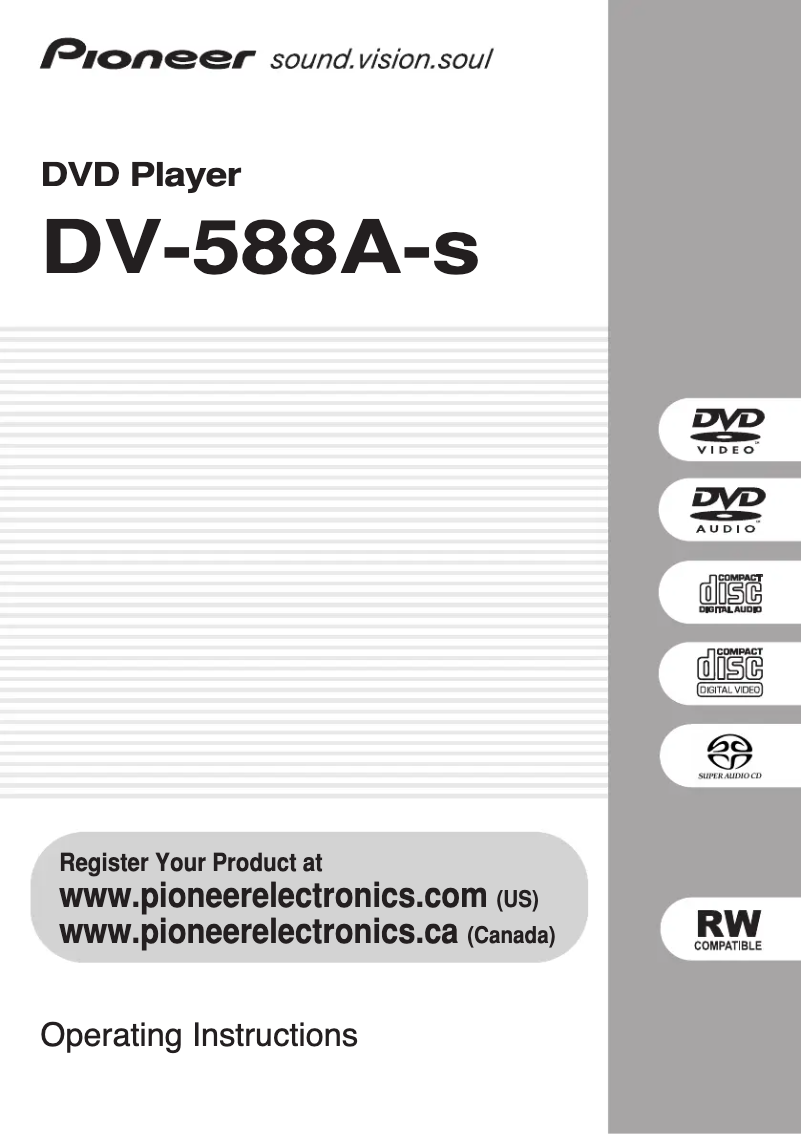 Page 1 de la notice Manuel utilisateur Pioneer DV-588A-S