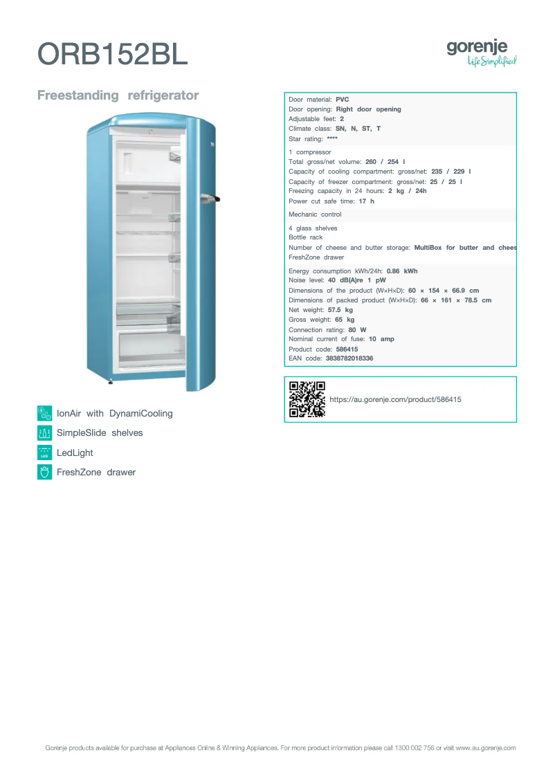 Image de la première page du manuel de l'appareil ORB152BL