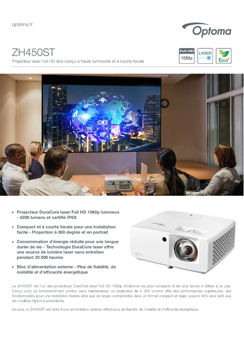 Page 1 de la notice Fiche technique Optoma ZH450ST
