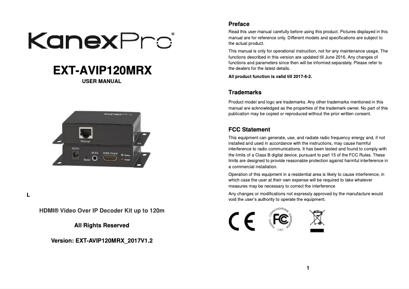 Image de la première page du manuel de l'appareil EXT-AVIP120M