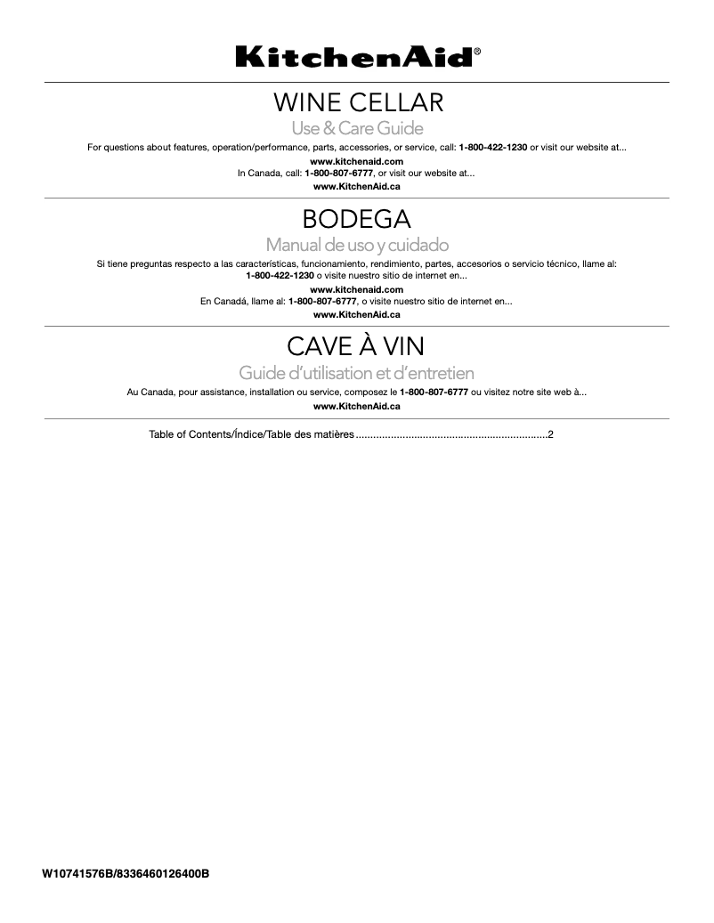 Page n°1 - Manuel utilisateur KitchenAid KUWL304ESS