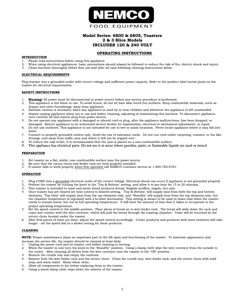 Page 1 de la notice Manuel utilisateur Nemco 6805