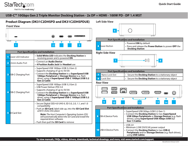 Page n°1 - Manuel utilisateur StarTech.com DK31C2DHSPD