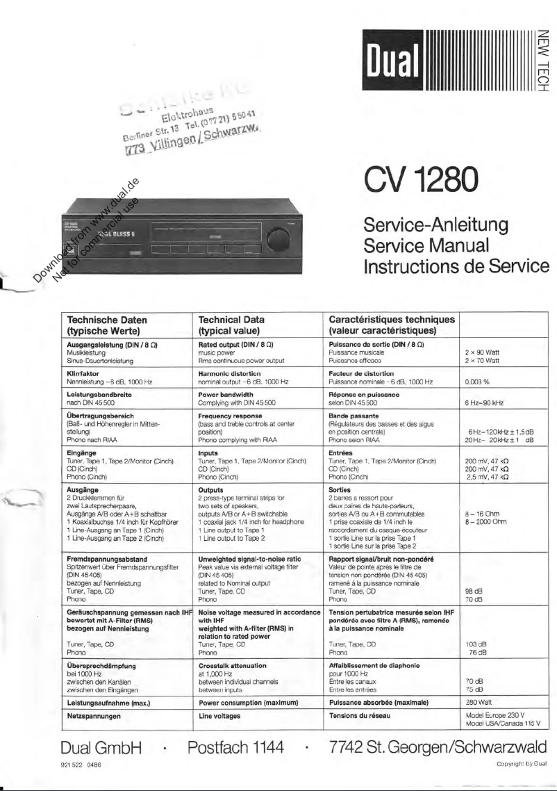 Page 1 de la notice Manuel utilisateur Dual CV 1280