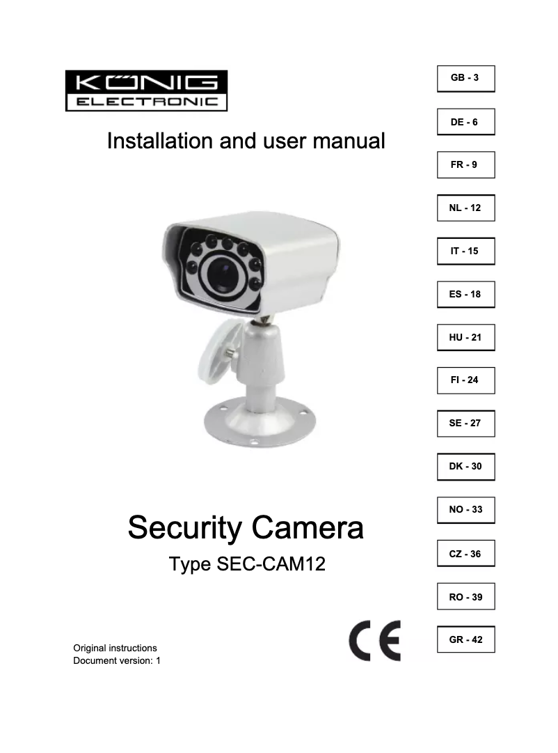 Image de la première page du manuel de l'appareil SEC-CAM12