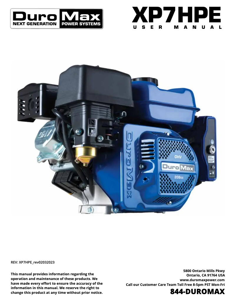 Page n°1 - Manuel utilisateur DuroMax XP7HPE
