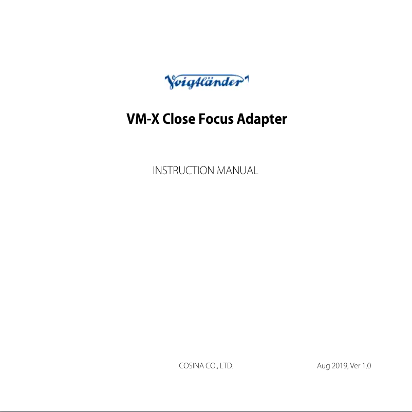 Page n°1 - Manuel utilisateur Voigtländer VM-X Close Focus Adapter