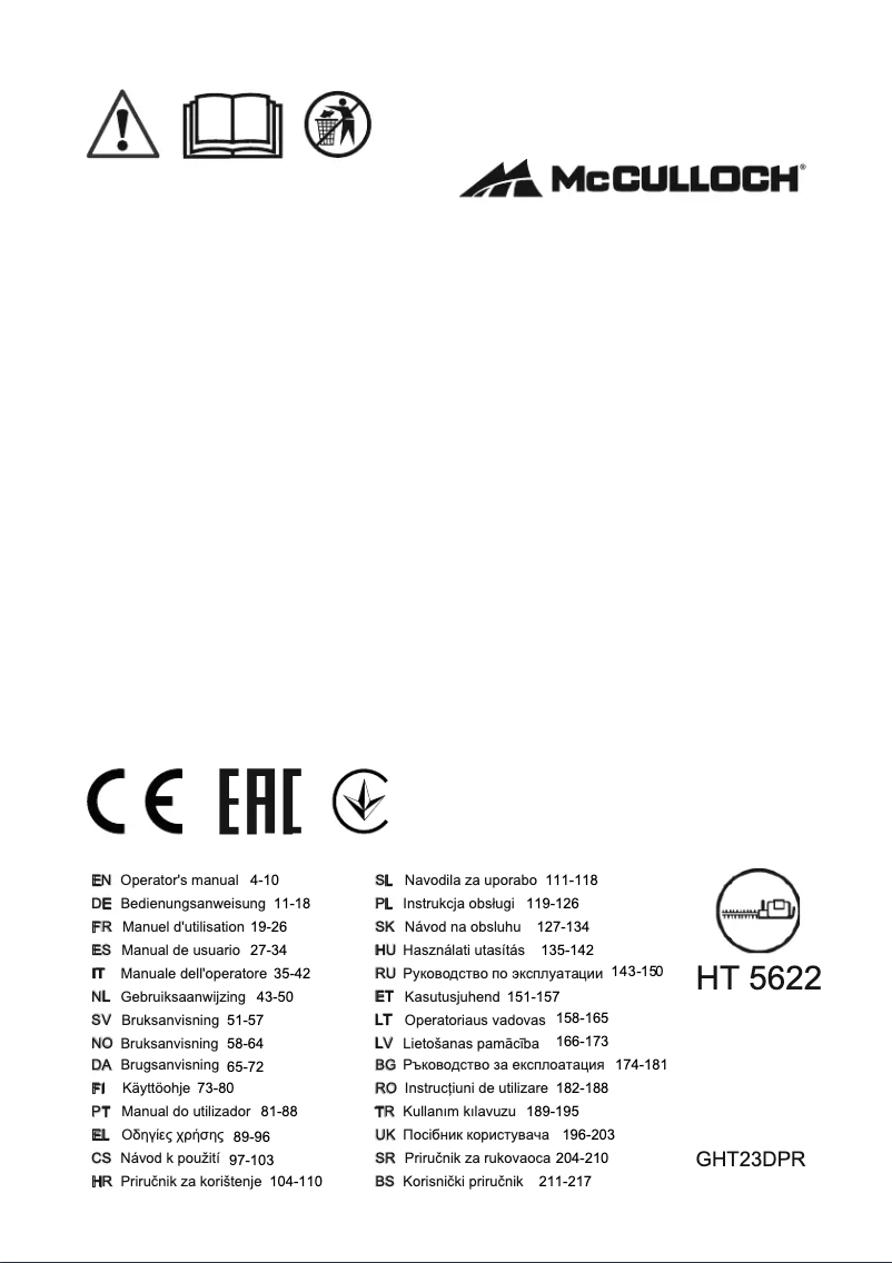 Page 1 de la notice Manuel utilisateur McCulloch HT 5622