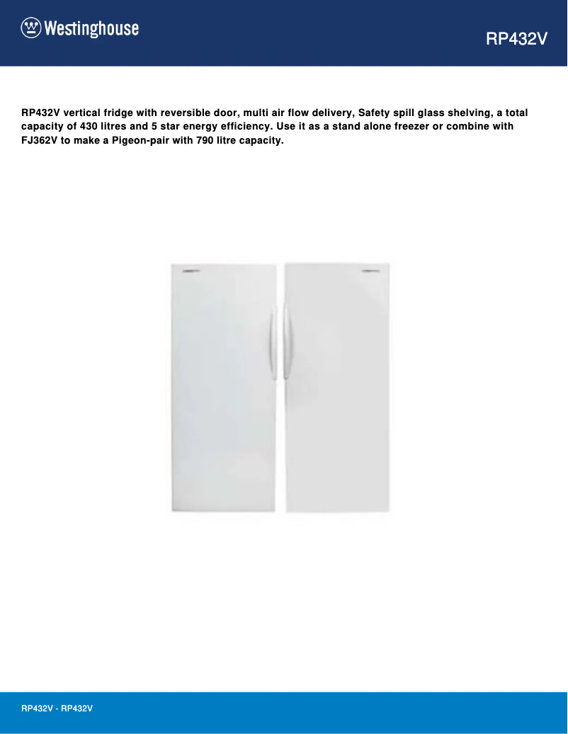 Page 1 de la notice Fiche technique Westinghouse RP432V