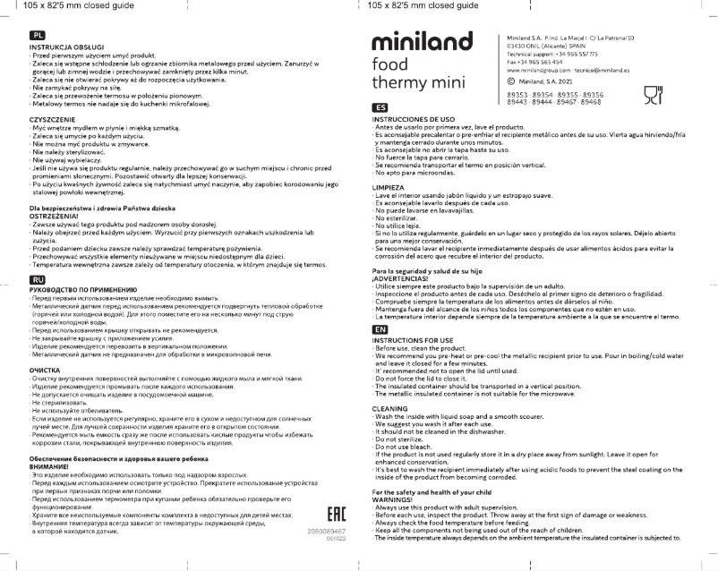 Page 1 de la notice Manuel utilisateur Miniland Food Thermy Mini Leaves 89444