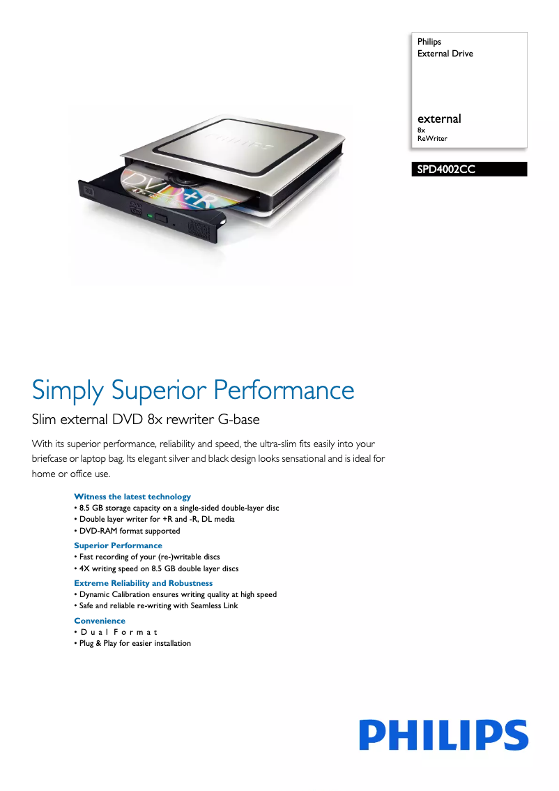 Page 1 de la notice Brochure Philips SPD4002CC