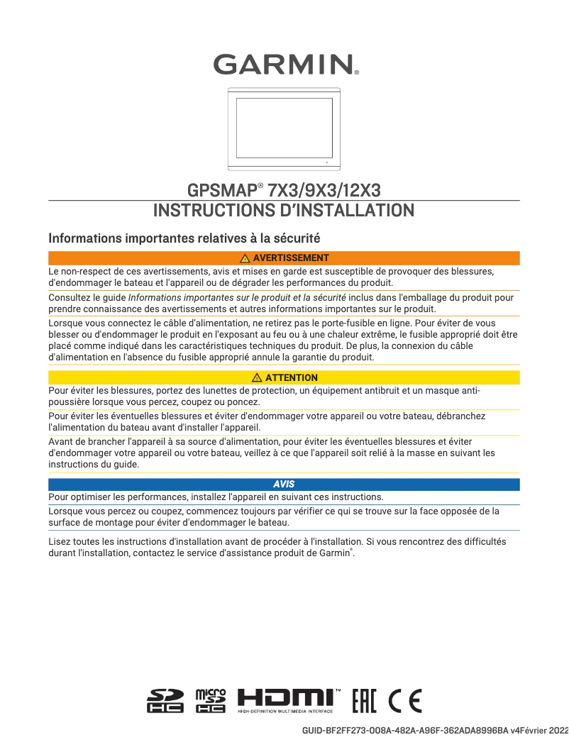 Page 1 de la notice Guide d'installation Garmin GPSMAP 1243