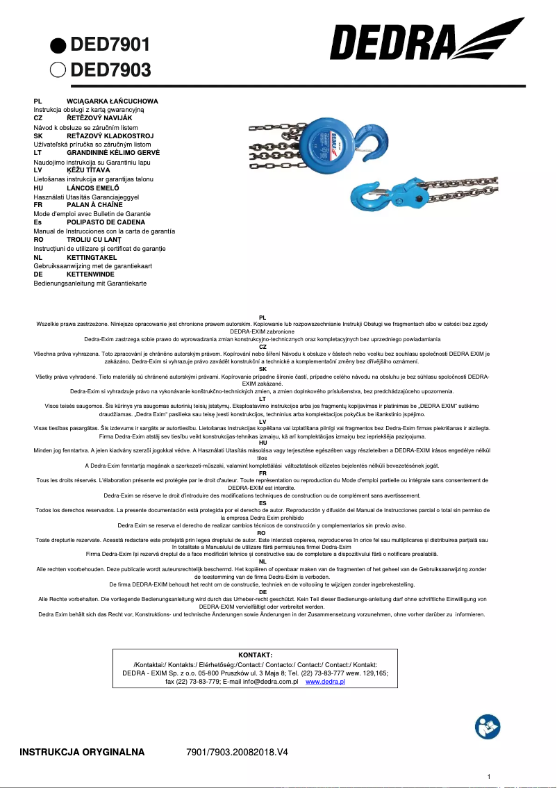 Page 1 de la notice Manuel utilisateur DEDRA DED7903