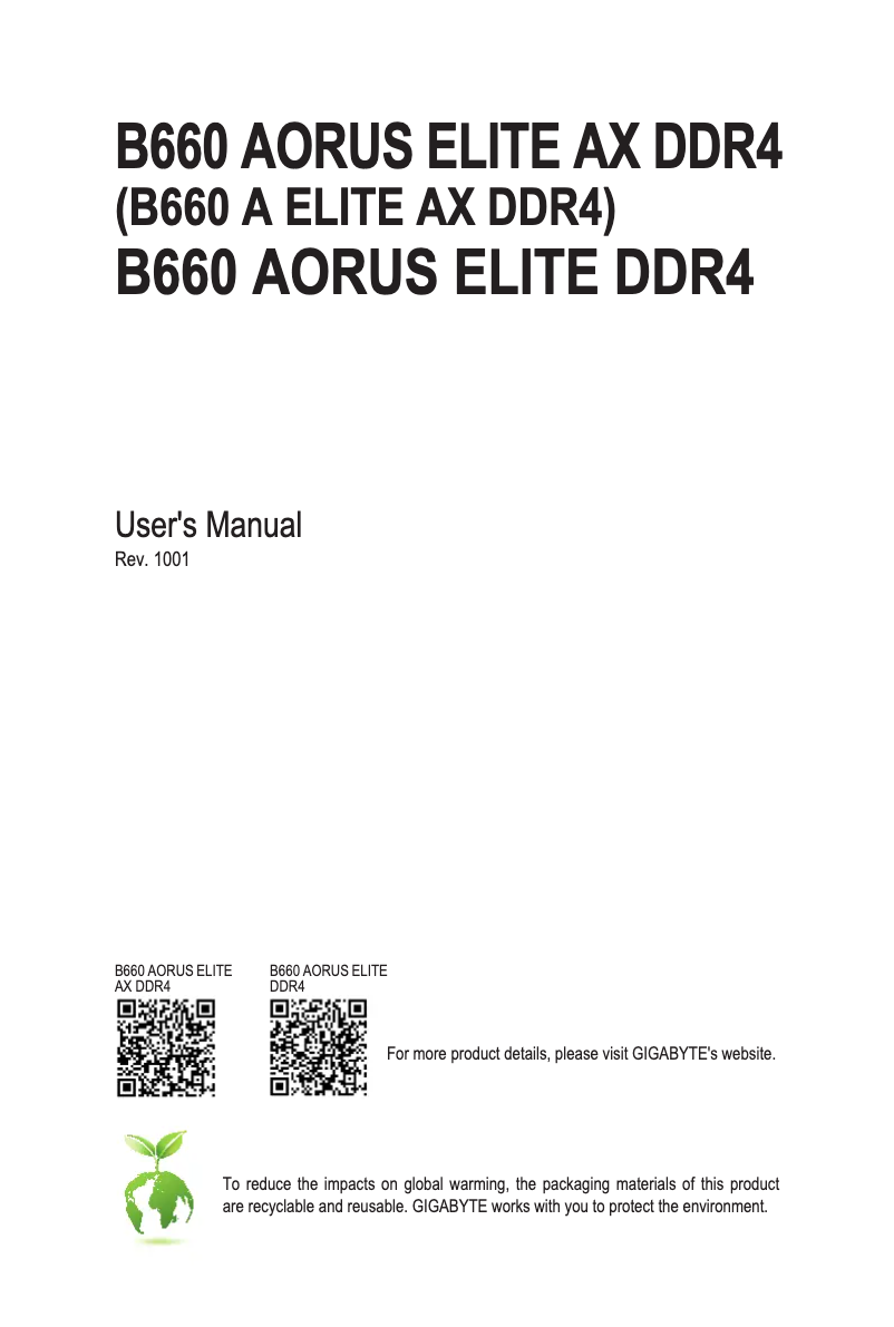 Page 1 de la notice Manuel utilisateur Gigabyte B660 Aorus ELITE AX DDR4