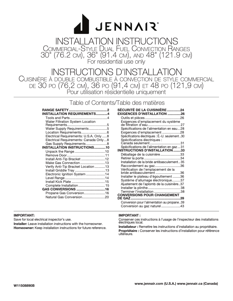 Page 1 de la notice Guide d'installation Jenn-Air JDSP548HM