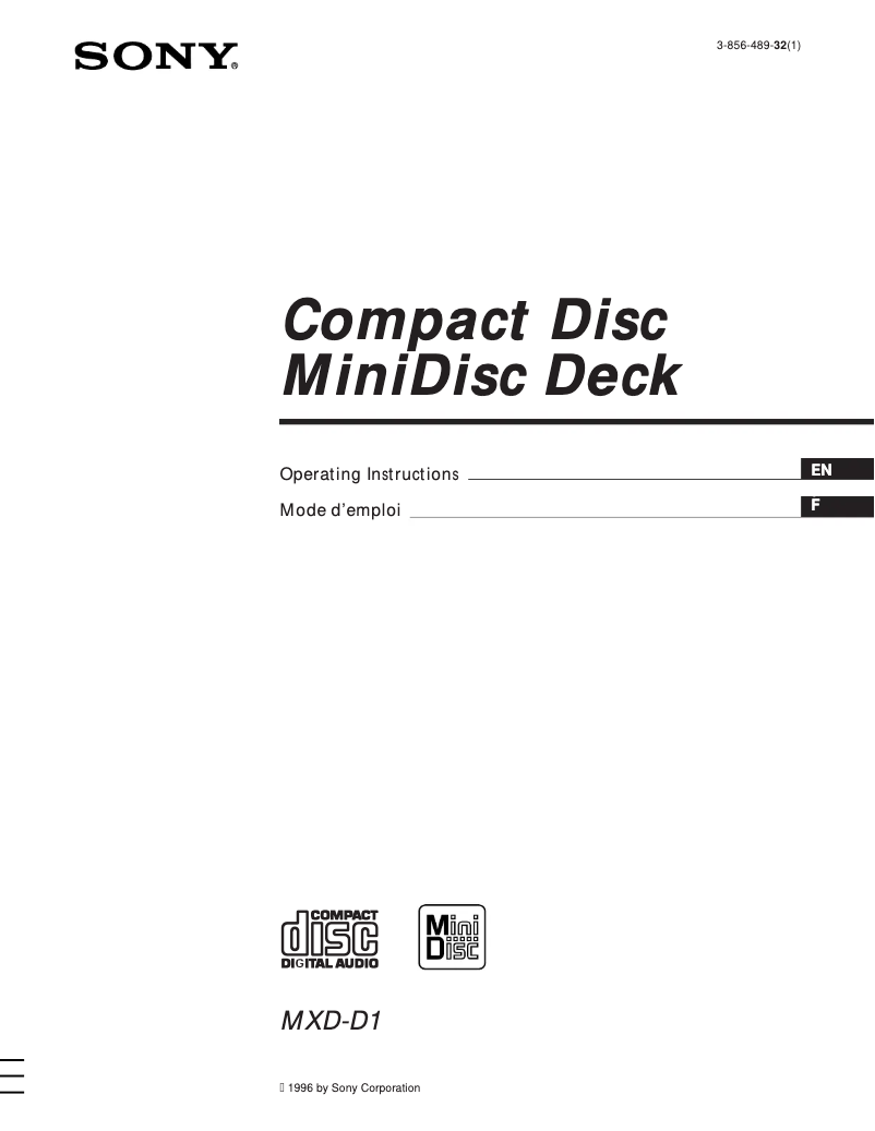 Page 1 de la notice Manuel utilisateur Sony MXD-D1