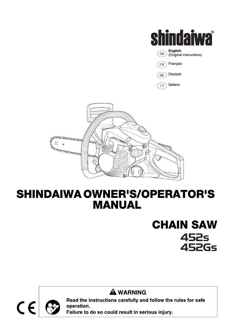 Page 1 de la notice Manuel utilisateur Shindaiwa 452s