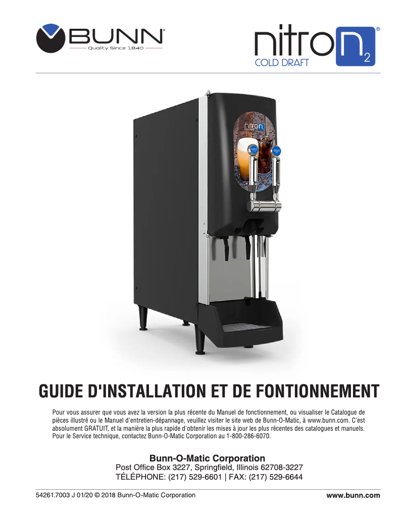 Page 1 de la notice Manuel utilisateur Bunn NITRON Cold Draft