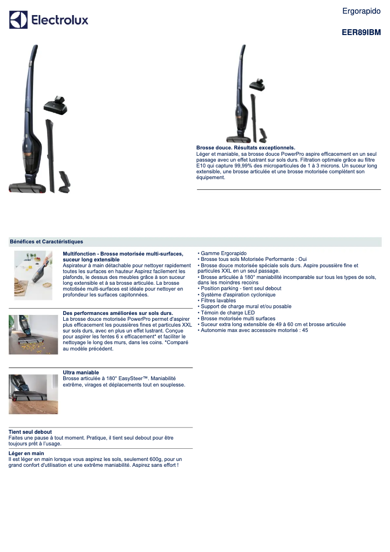 Page n°1 - Fiche technique Electrolux Ergorapido EER89IBM