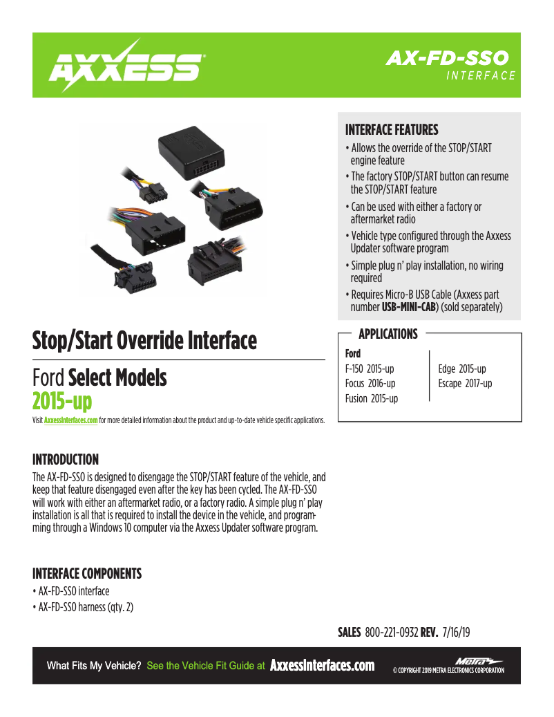 Page 1 de la notice Fiche technique AXESS AX-FD-SSO