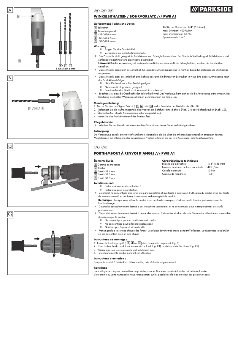 Página 1 del manual Manual de usuario Parkside PWB A1