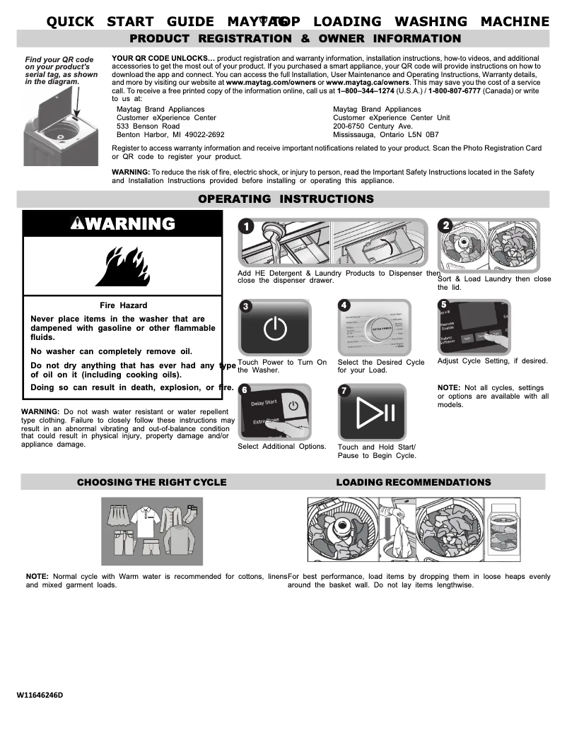 Page n°1 - Guide de démarrage rapide Maytag MVW7232HC