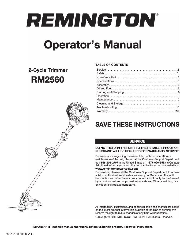 Page n°1 - Manuel utilisateur Remington RM2560