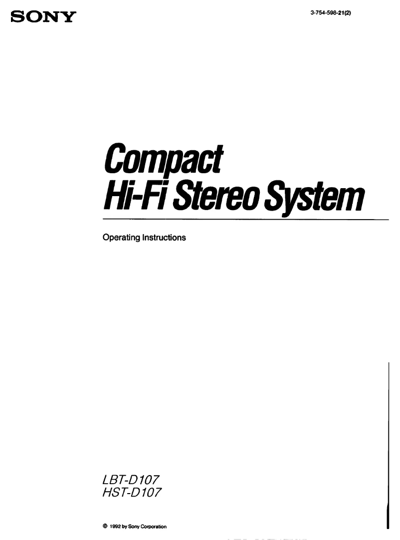 Page n°1 - Manuel utilisateur Sony HST-D107