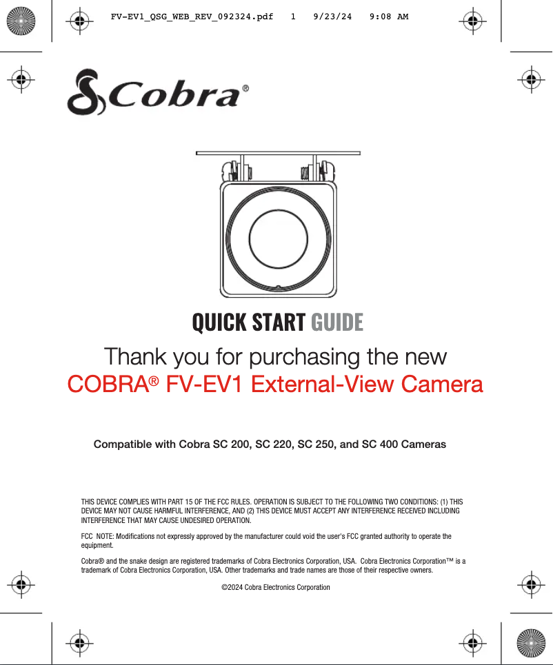 Page 1 de la notice Guide de démarrage rapide Cobra FV-EV1