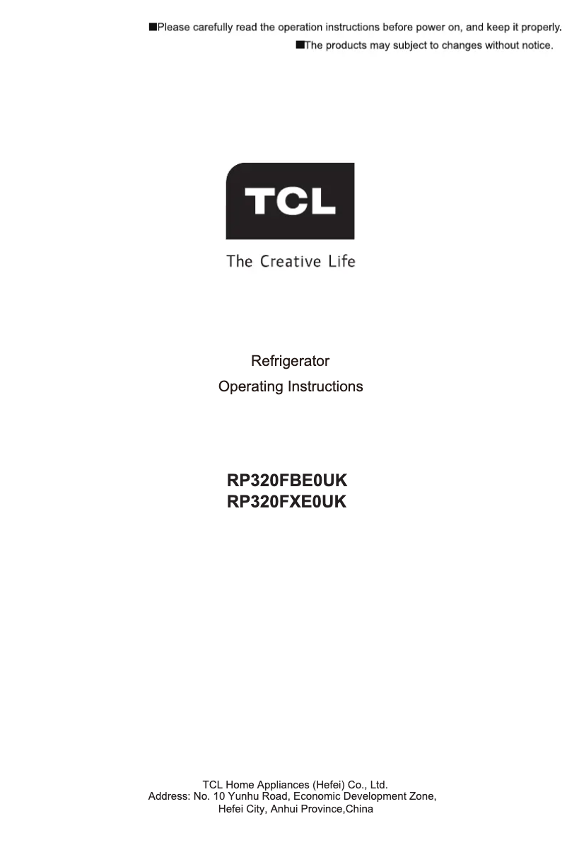 Page n°1 - Manuel utilisateur TCL RP320FBE0UK