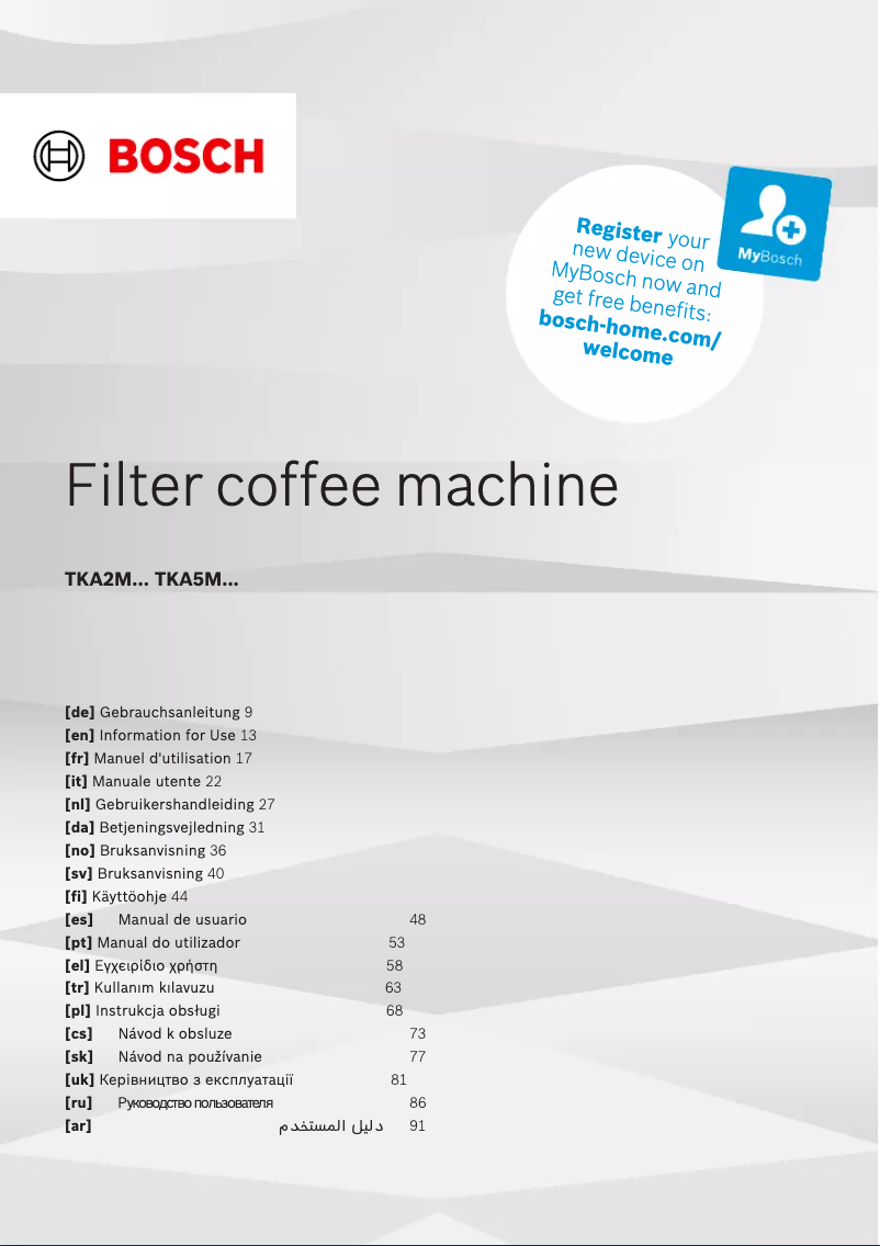 Page 1 de la notice Manuel utilisateur Bosch TKA2M111