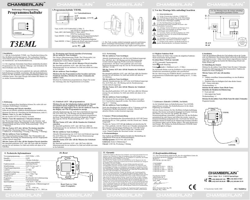 Página 1 del manual Manual de usuario Chamberlain T3EML