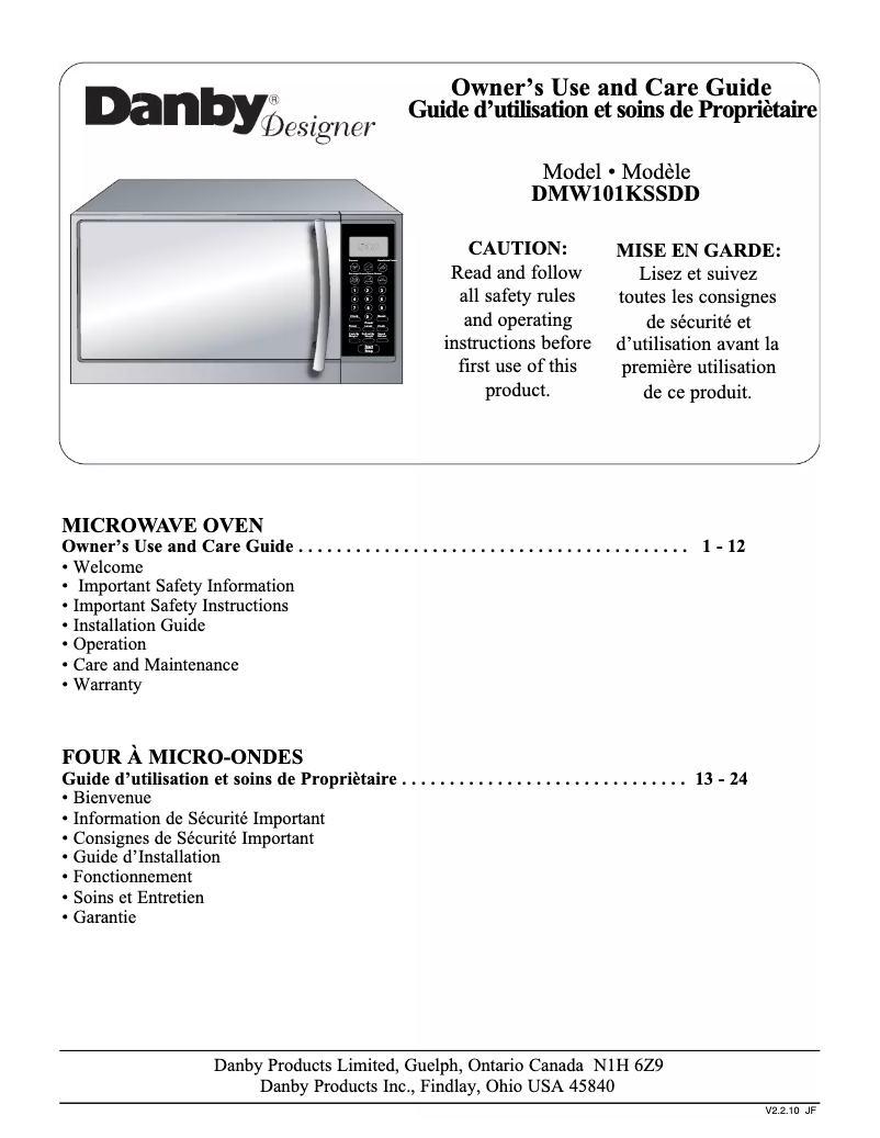 Page n°1 - Manuel utilisateur Danby Designer DMW101KSSDD