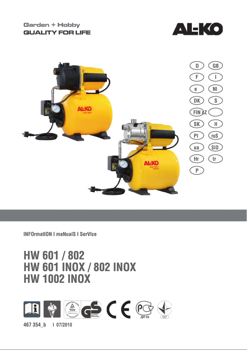 Page n°1 - Manuel utilisateur AL-KO HW 601