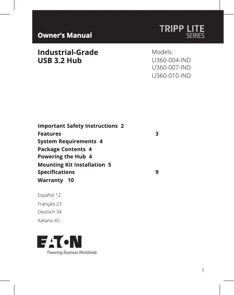 Page 1 de la notice Manuel utilisateur Tripp Lite U360-004-IND
