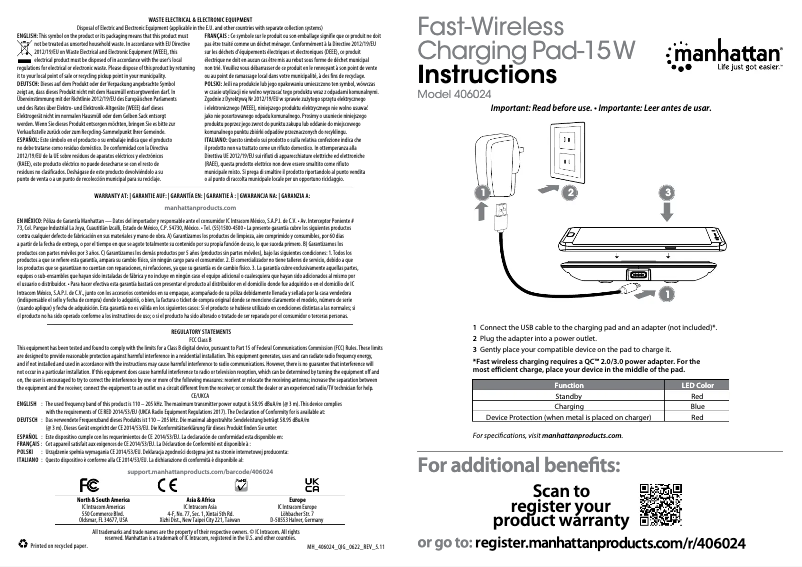 Page 1 de la notice Manuel utilisateur Manhattan 406024