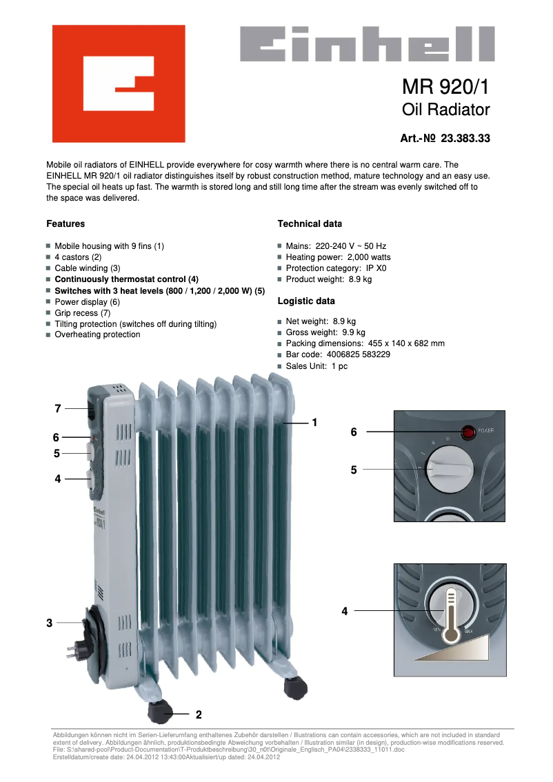 Page n°1 - Manuel utilisateur Einhell MR 920/1