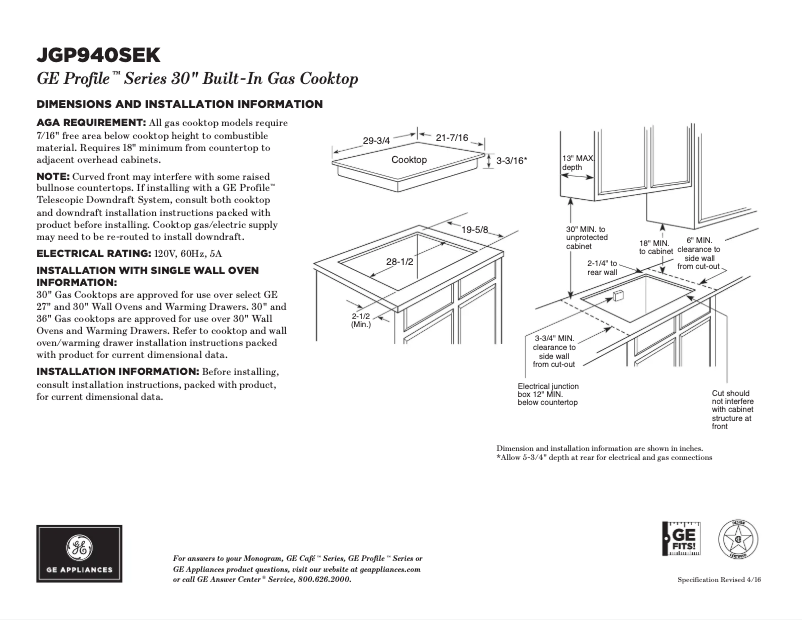 Page n°1 - Fiche technique GE Profile JGP940SEKSS