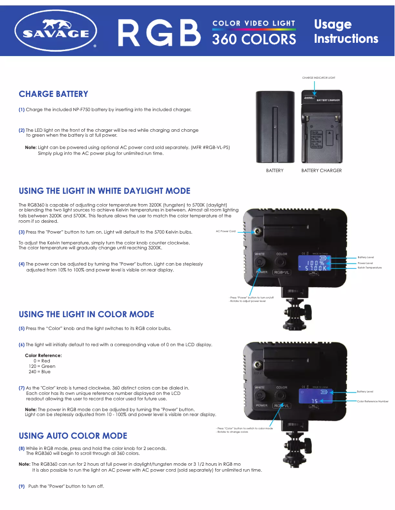 Page n°1 - Manuel utilisateur Savage RGB360