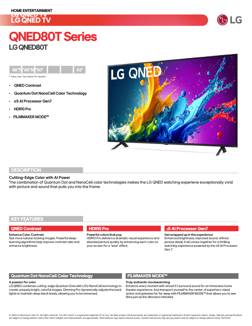 Page n°1 - Fiche technique LG 75QNED80TUC