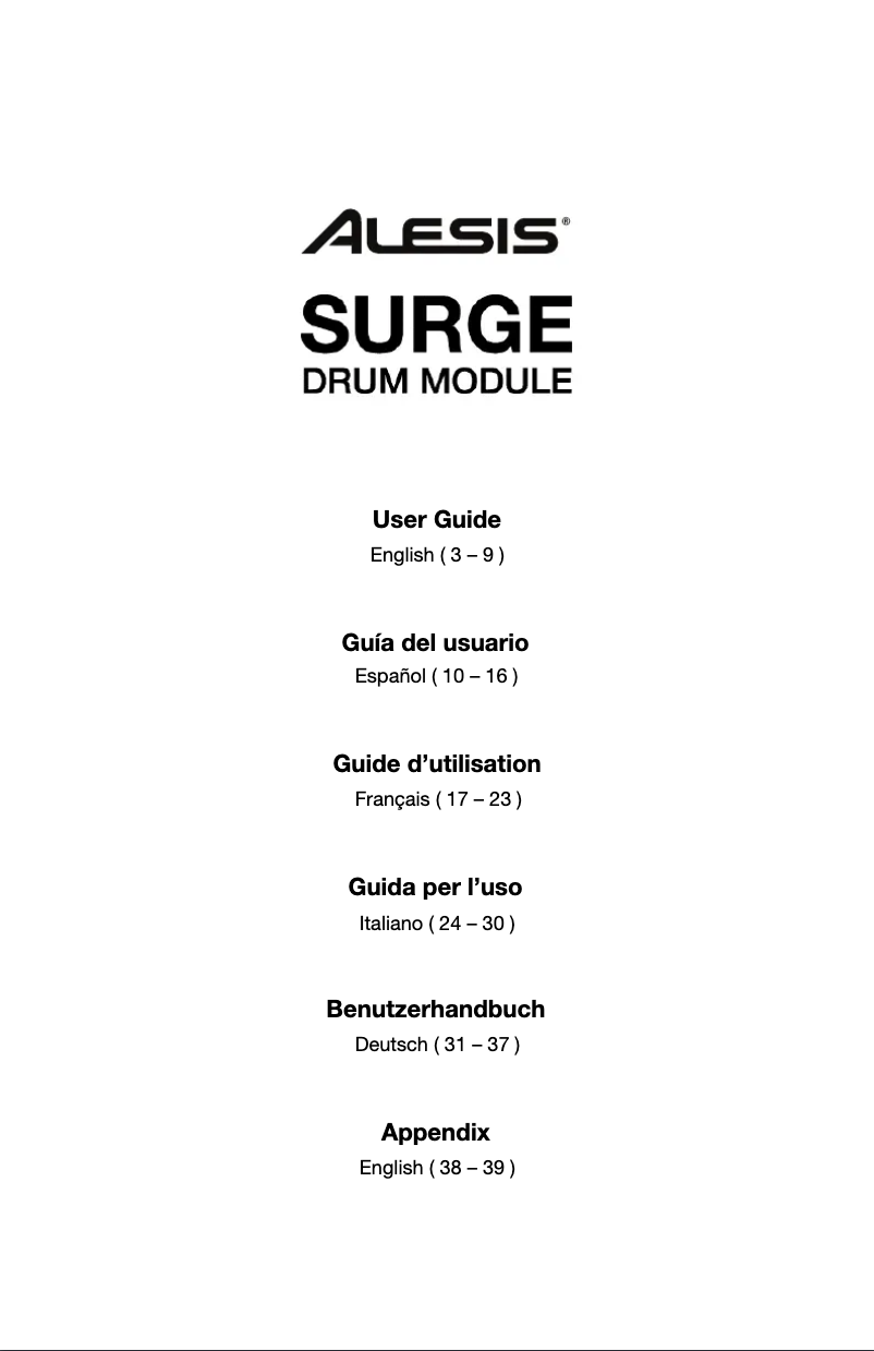 Page n°1 - Manuel utilisateur Alesis Surge Mesh Kit