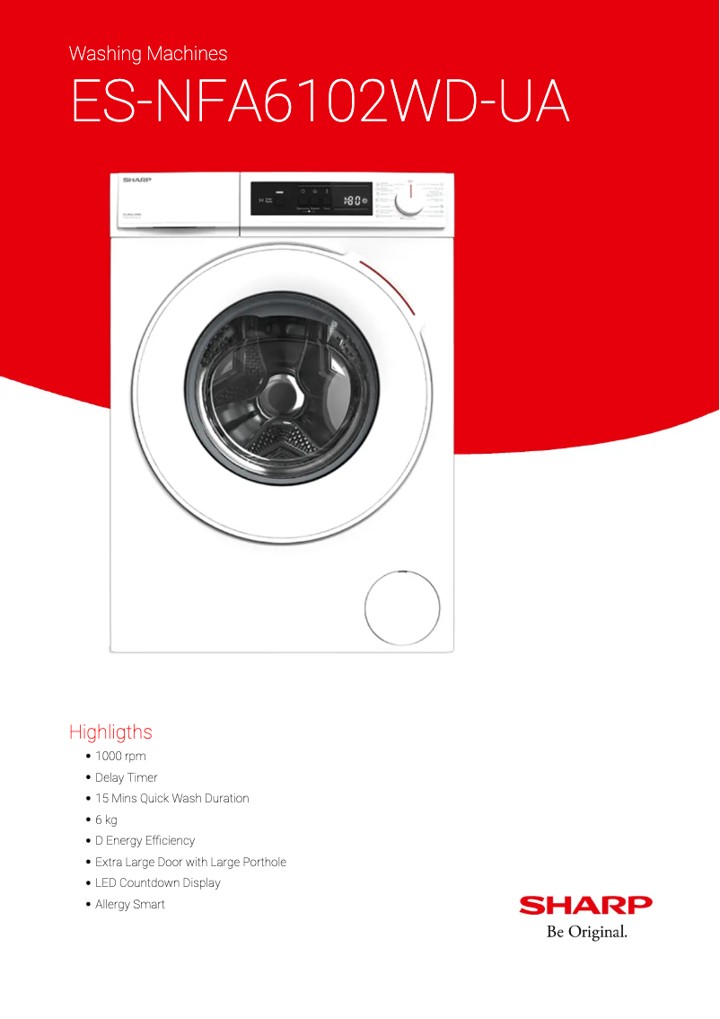 Page 1 de la notice Fiche technique Sharp ES-NFA6102WD-UA