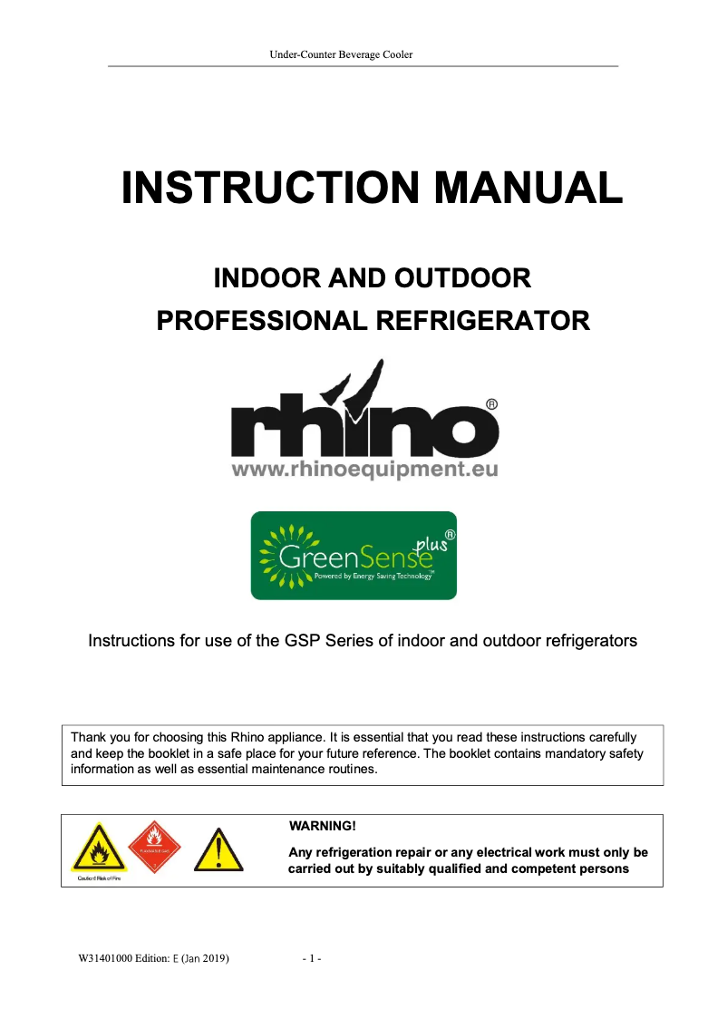 Page 1 de la notice Manuel utilisateur Rhino GSP1H-840-BW